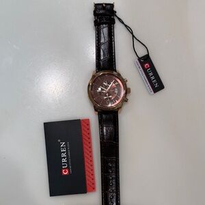 Men's Black and Brown Leather Watch